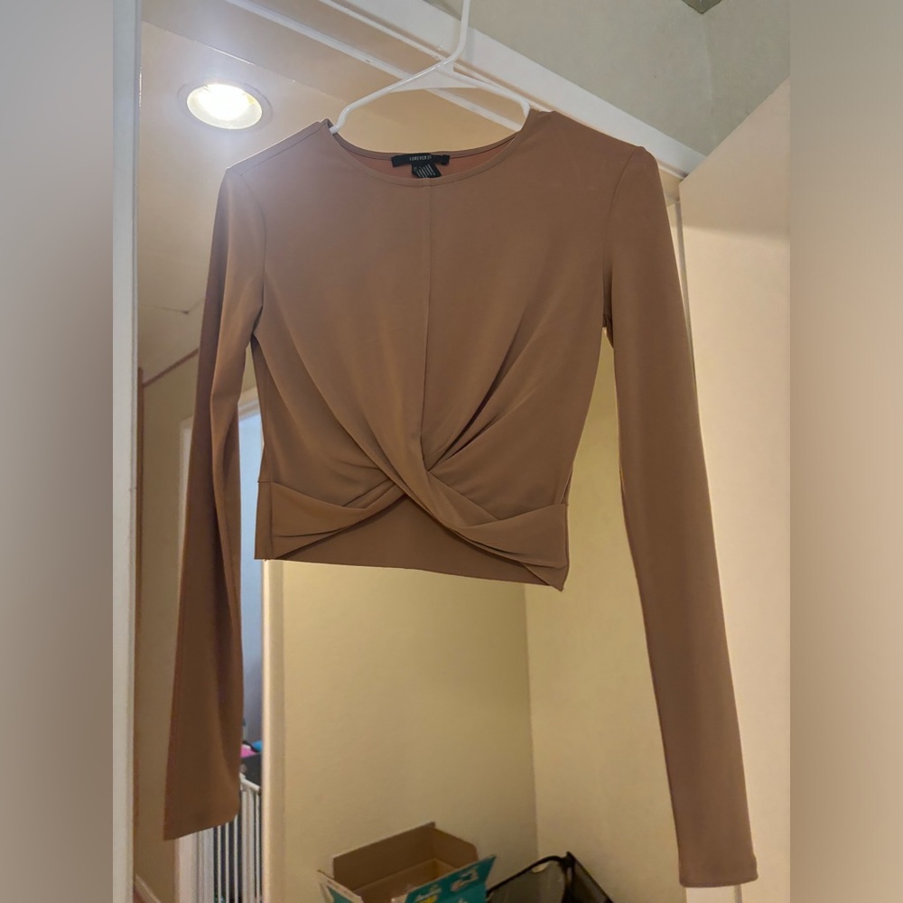 tan cropped long sleeve